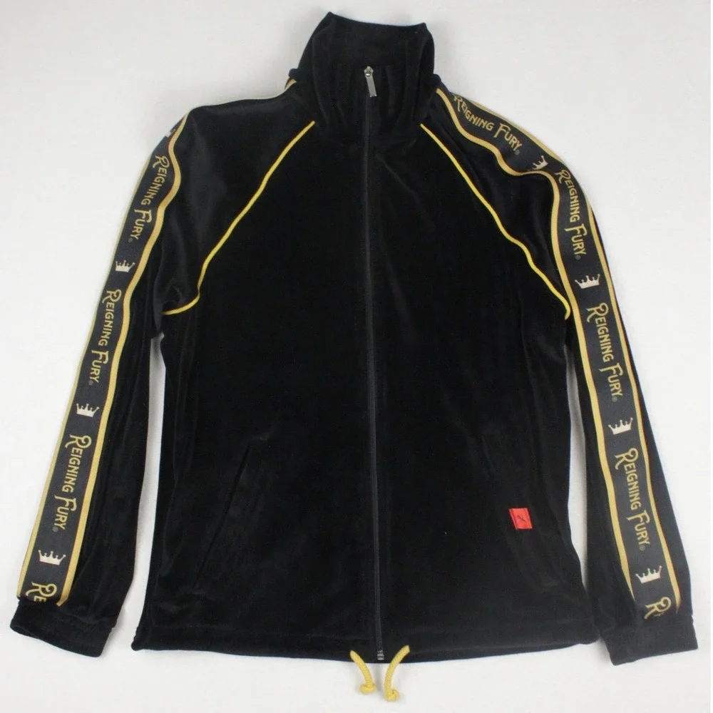 Reigning Fury King Fury Velour Track Jacket Mens S Black Gold Logo Streetwear